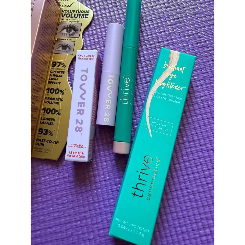 Makeup Lot Too Faced Mascara, Tower 28 eyeshadow, Thrive Causemetics NEW Bundle